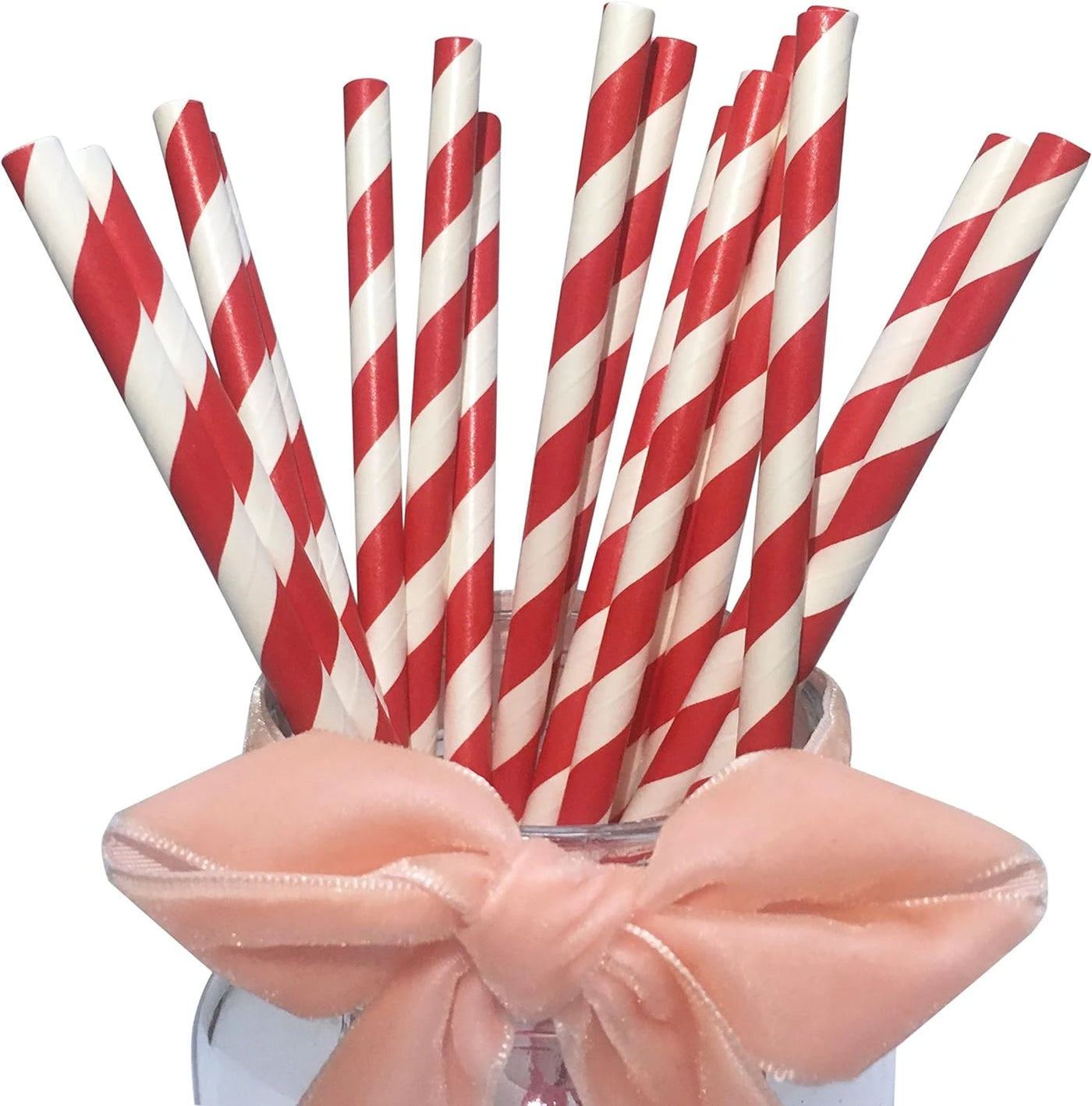 25pcs White and Red Stripe Party Paper Straws - Partyshakes Tableware