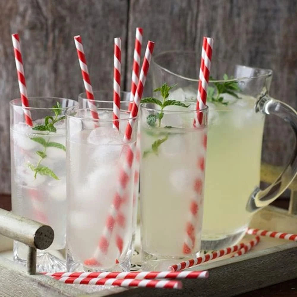 25pcs White and Red Stripe Party Paper Straws - Partyshakes Tableware