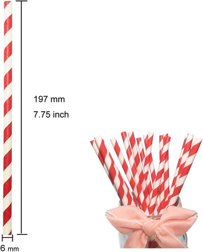 25pcs White and Red Stripe Party Paper Straws - Partyshakes Tableware