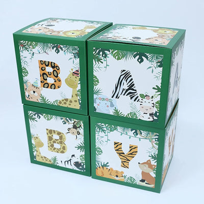 4pcs Safari Jungle Animals Design Baby Shower Decor Boxes - Partyshakes Baby Blocks