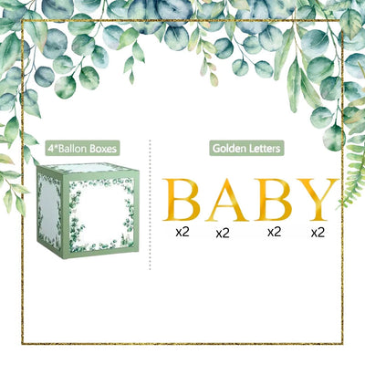 4pcs Sage Green Baby Blocks with Gold Letters, Baby Shower Boxes - Partyshakes Baby Blocks