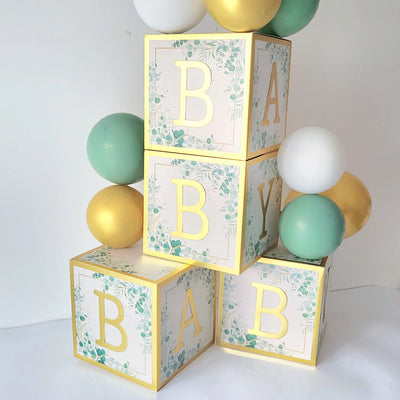 4pcs Sage Green Baby Blocks with Gold Letters for Baby Shower