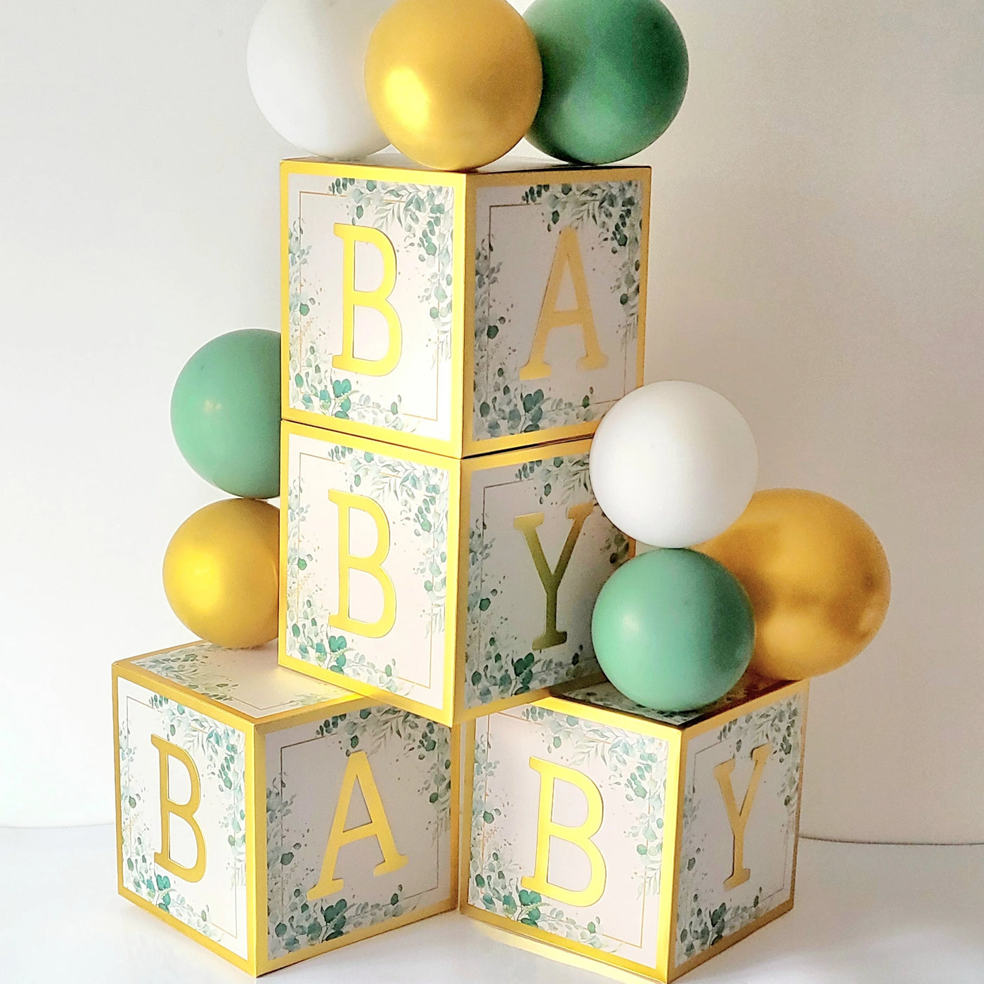 4pcs Sage Green Baby Blocks with Gold Letters for Baby Shower