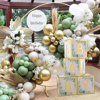 4pcs Sage Green Baby Blocks with Gold Letters for Baby Shower Parties - Partyshakes Baby Blocks