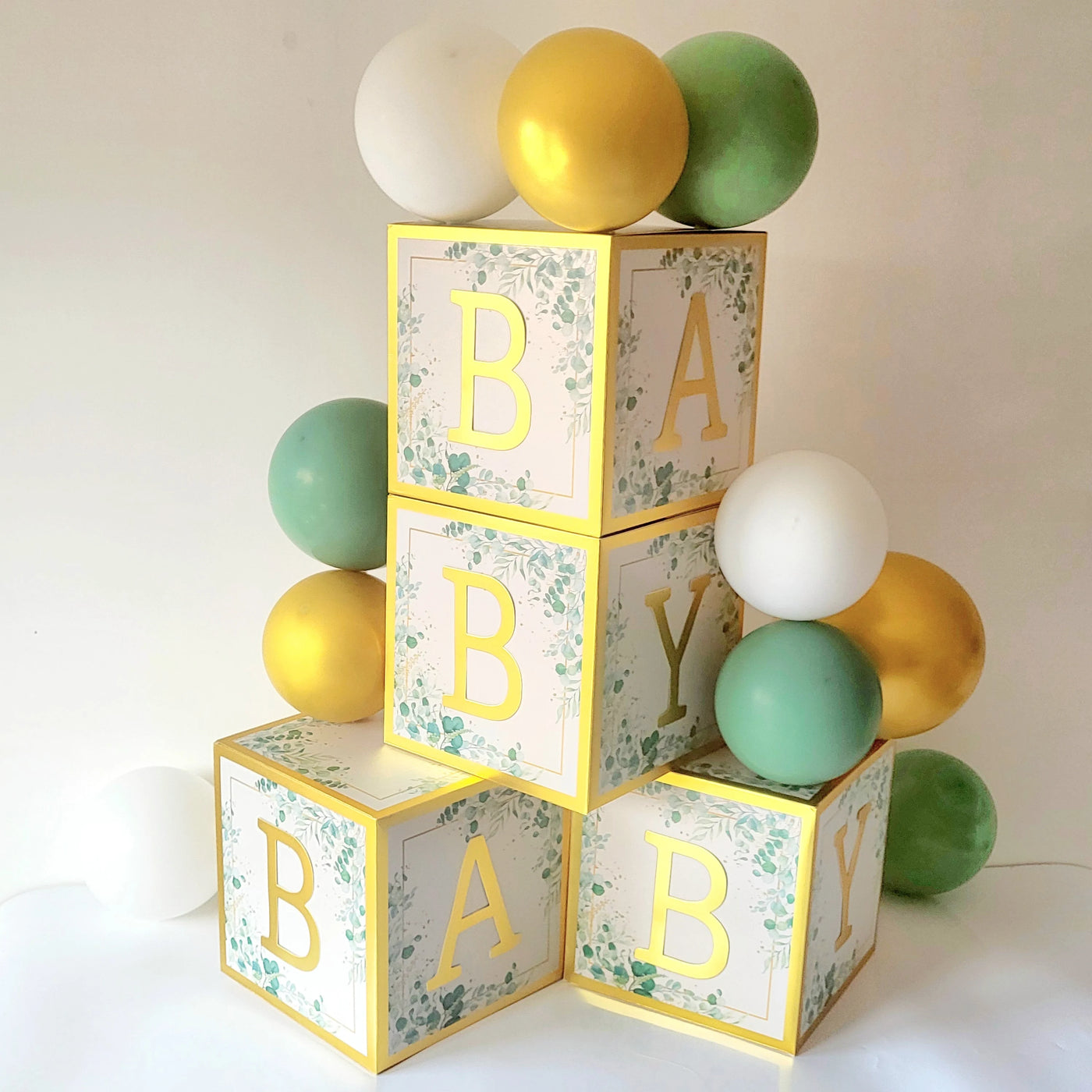 4pcs Sage Green Baby Blocks with Gold Letters for Baby Shower