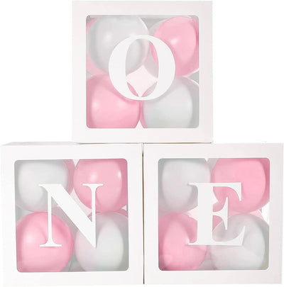 3pcs White Transparent ONE Baby Blocks - Partyshakes Pink and White Baby Blocks
