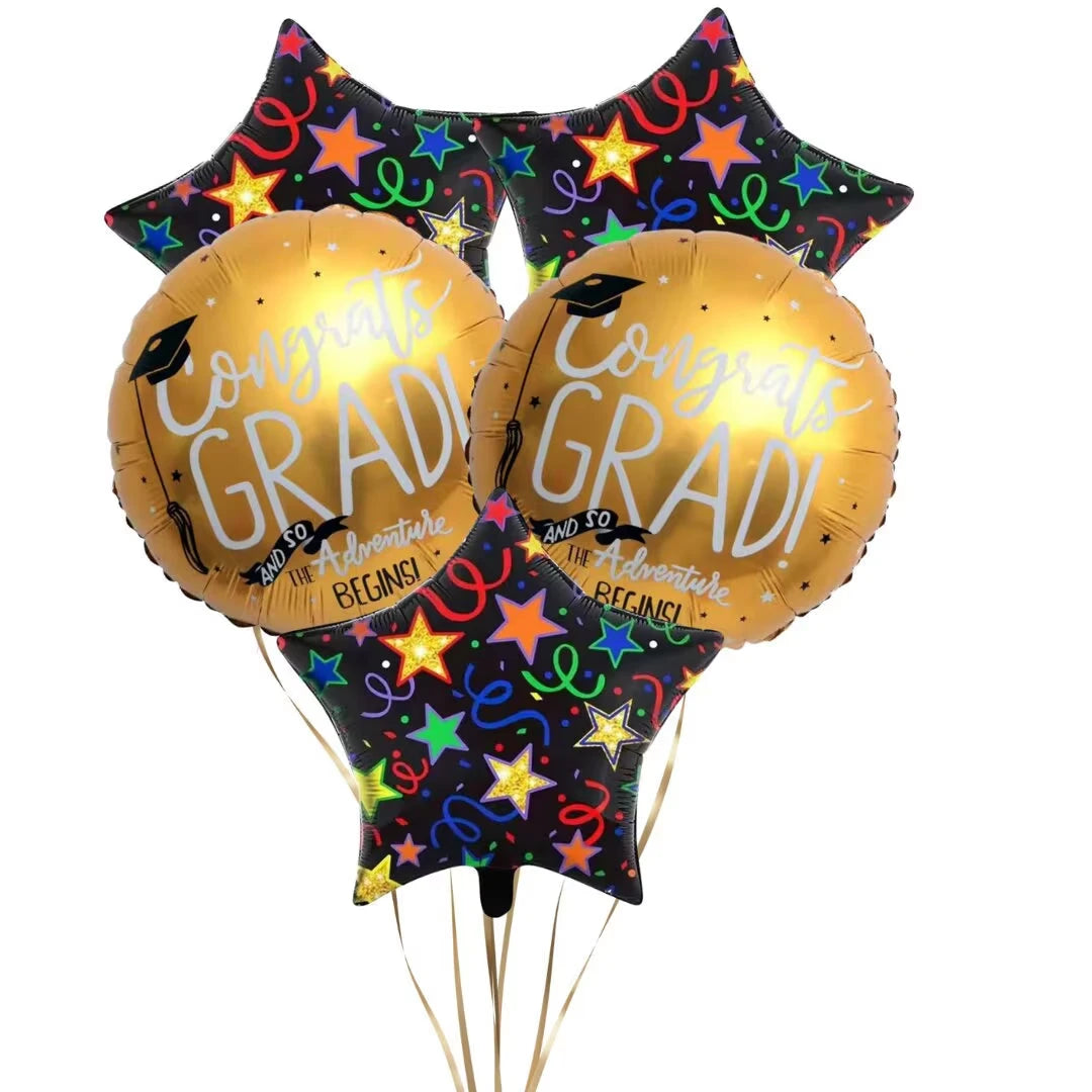 5 Piece Rainbow Black and Gold Graduation Foil Balloons Set - Partyshakes balloons