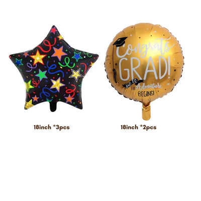 5 Piece Rainbow Black and Gold Graduation Foil Balloons Set - Partyshakes balloons