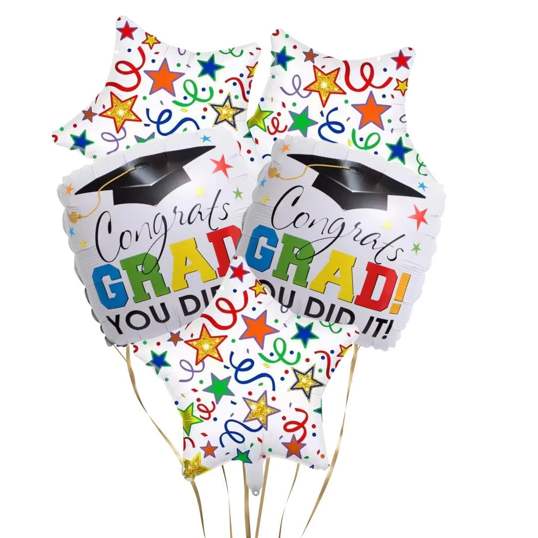 5 Piece Colourful Square and Star Graduation Foil Balloons Set - Partyshakes balloons