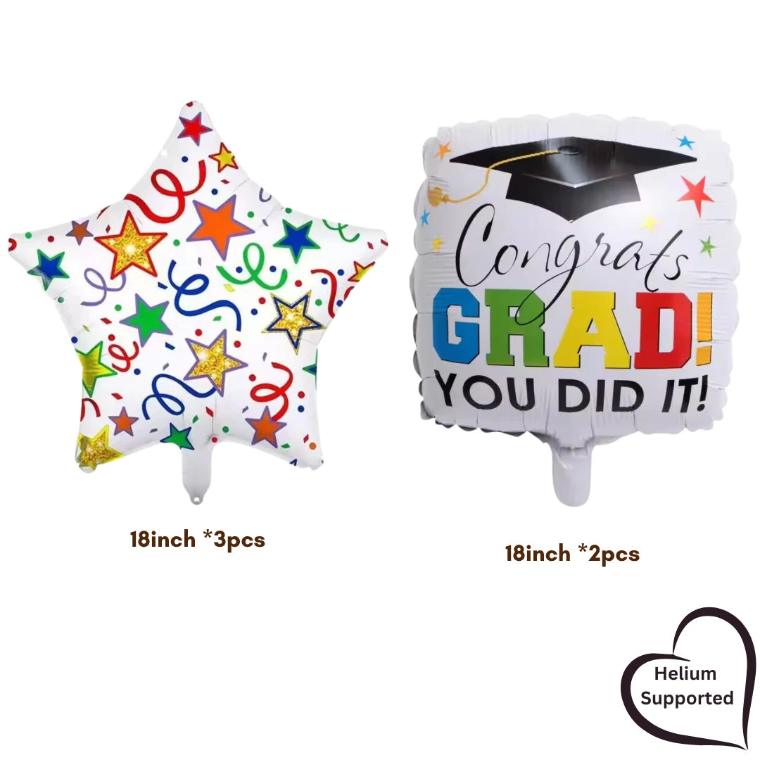 5 Piece Colourful Square and Star Graduation Foil Balloons Set - Partyshakes balloons