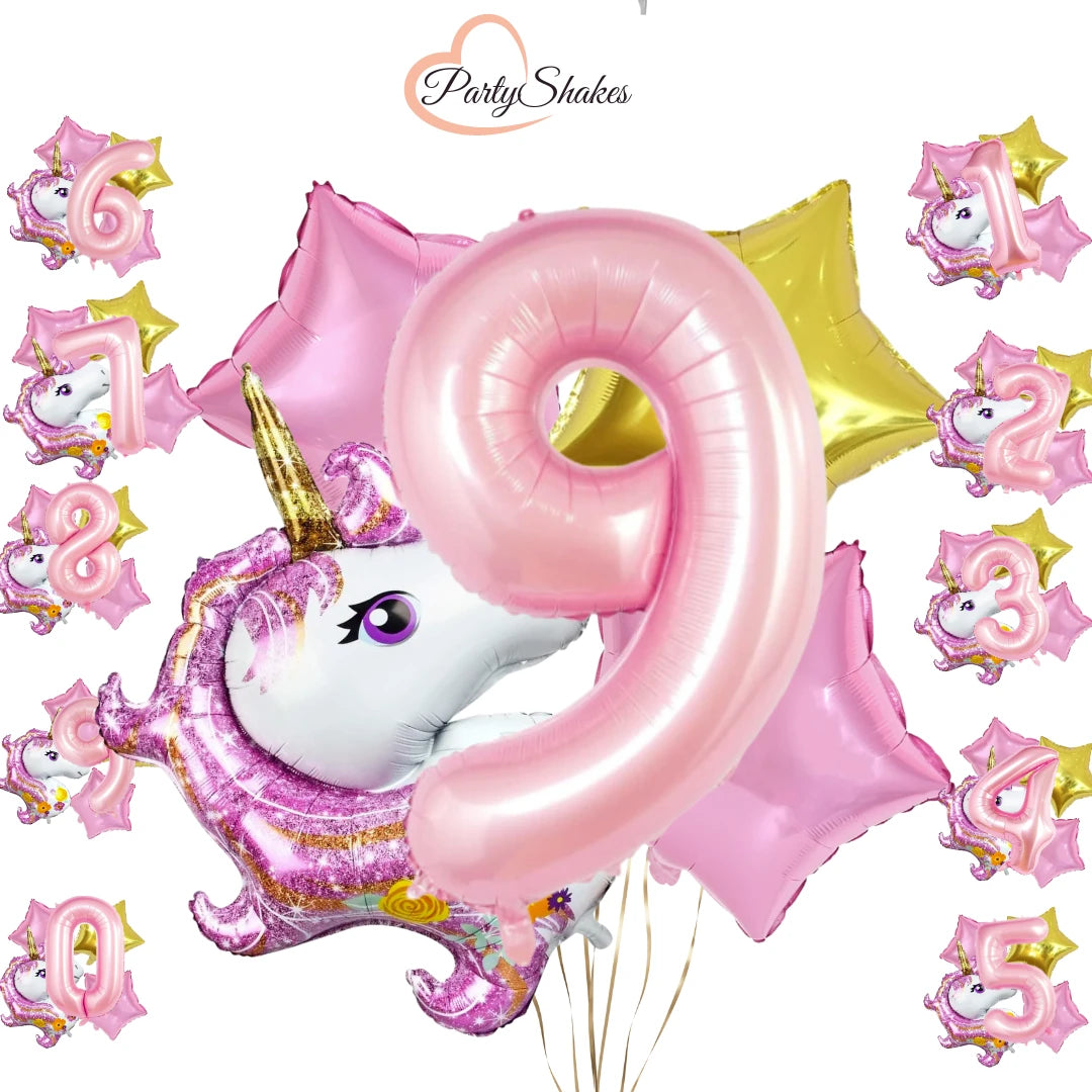 5pcs 40inch Kids Happy Birthday Unicorn Balloon Set - Partyshakes 9 balloons