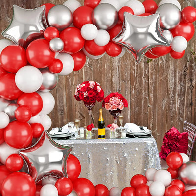This Red White and Silver Balloons Garland is perfect for any festive occasion, from Valentine's Day and weddings to birthdays, baby showers and graduation. The Garland features carefully selected high-quality double-layered white and red latex balloons to ensure long-lasting, visually stunning decor that will elevate any event. The natural latex balloons are eco-friendly and will add a touch of charm to any event. Make lasting memories with your loved ones using this incredible decoration.