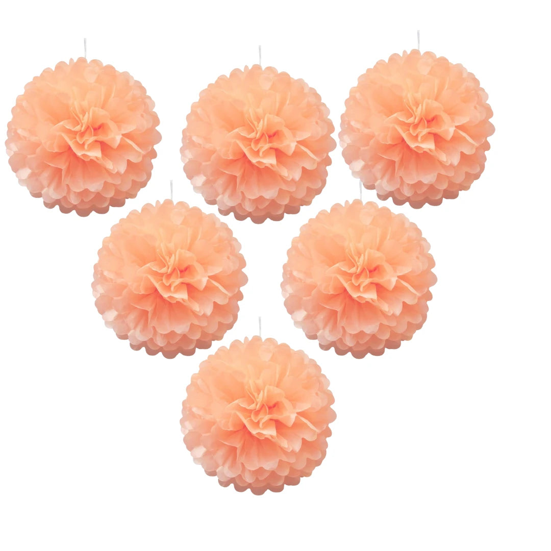 6pcs Peach Pom Poms for Birthdays - Partyshakes paper fans