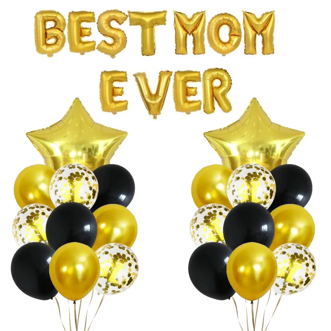 Best Mom Ever Gold Foil Balloon Banner, Mother's Day Party Decoration