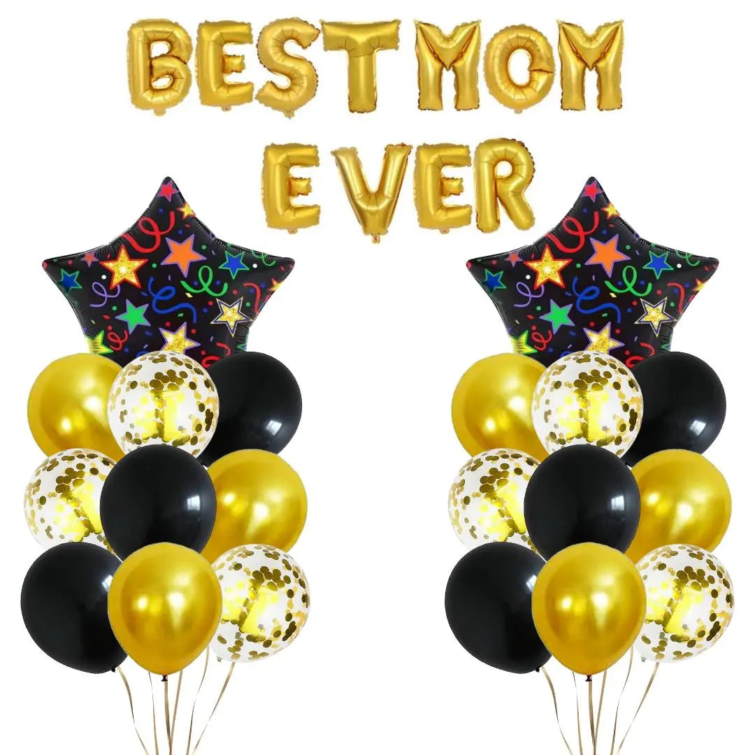 Best Mom Ever Gold Foil Balloon Banner, Mother's Day Party Decoration