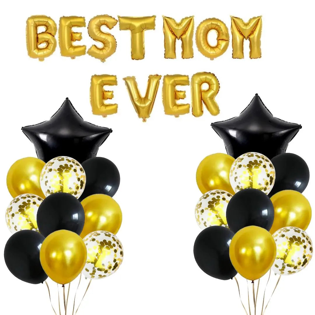 Best Mom Ever Gold Foil Balloon Banner, Mother's Day Party Decoration