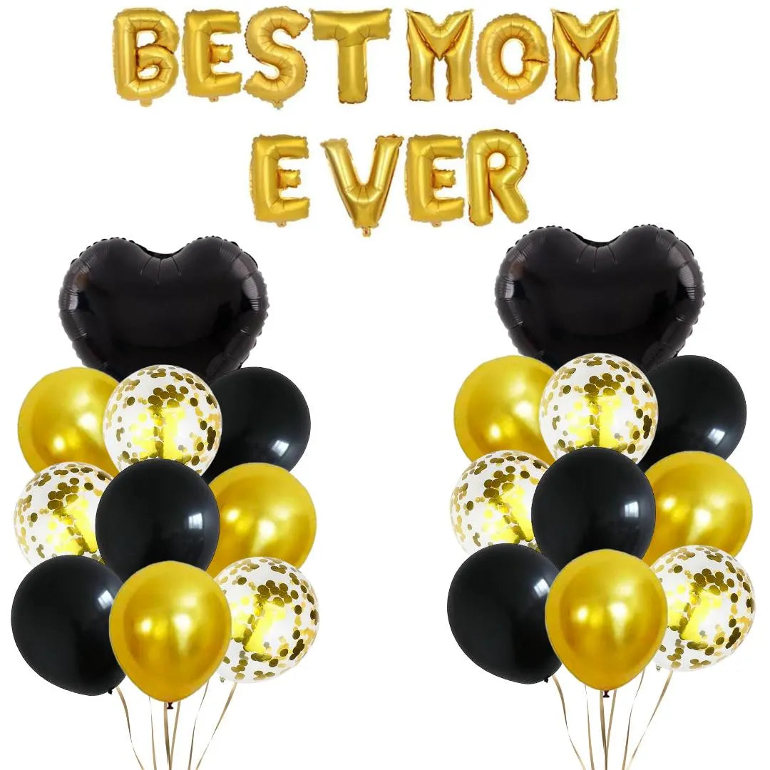 Best Mom Ever Gold Foil Balloon Banner, Mother's Day Party Decoration