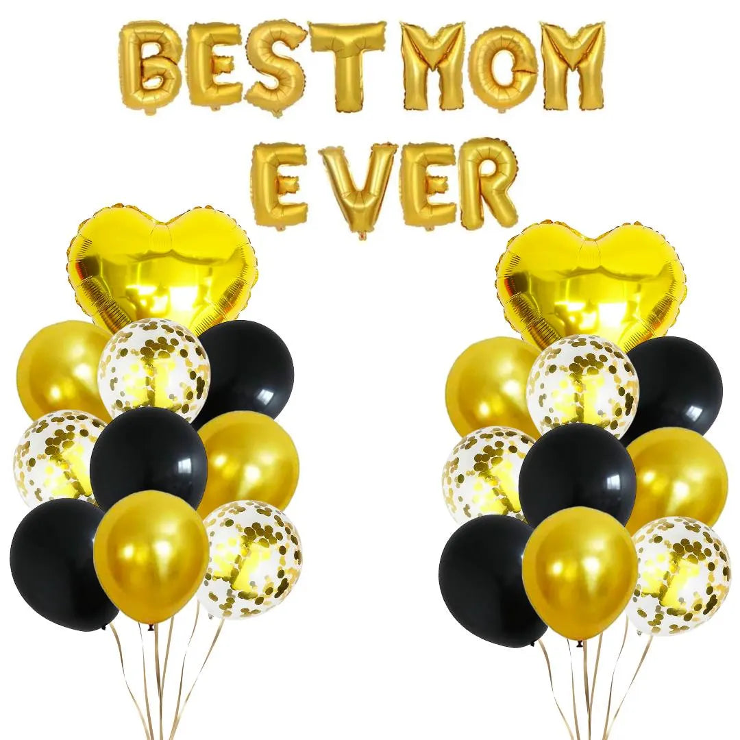 Best Mom Ever Gold Foil Balloon Banner, Mother's Day Party Decoration