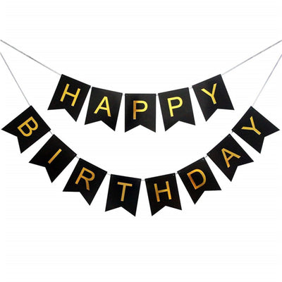 Blue, Black and Pink Happy Birthday Party Banner