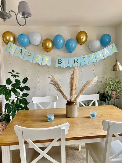 Blue, Black and Pink Happy Birthday Party Banner