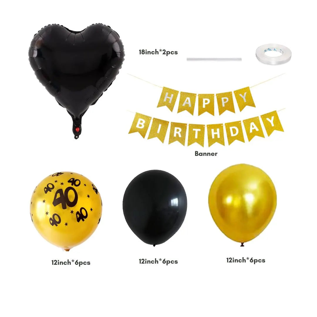 Black and Gold Birthday and Anniversay Party Latex Balloons