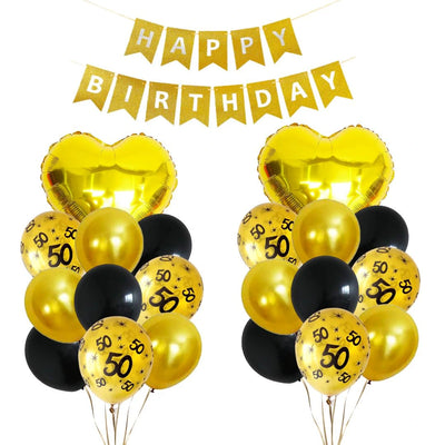 Black and Gold Birthday and Anniversay Party Latex Balloons