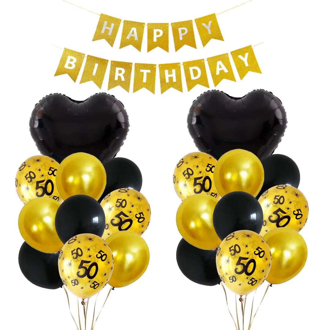 Black and Gold Birthday and Anniversay Party Latex Balloons