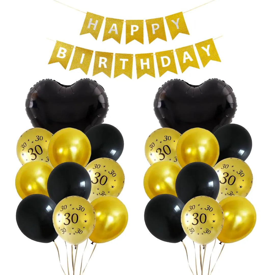 Black and Gold Birthday and Anniversay Party Latex Balloons