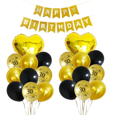 Black and Gold Birthday and Anniversay Party Latex Balloons