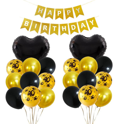 Black and Gold Birthday and Anniversay Party Latex Balloons