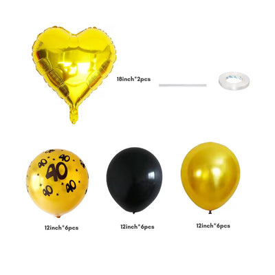 Black and Gold Birthday and Anniversay Party Latex Balloons