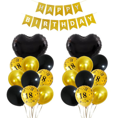 Black and Gold Birthday and Anniversay Party Latex Balloons