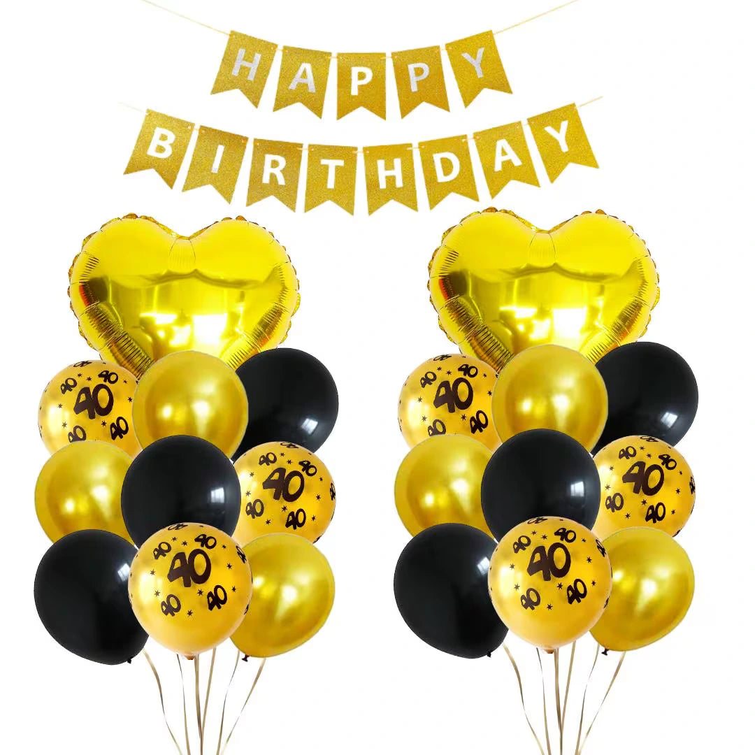 Black and Gold Birthday and Anniversay Party Latex Balloons