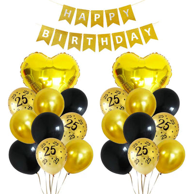 Black and Gold Birthday and Anniversay Party Latex Balloons