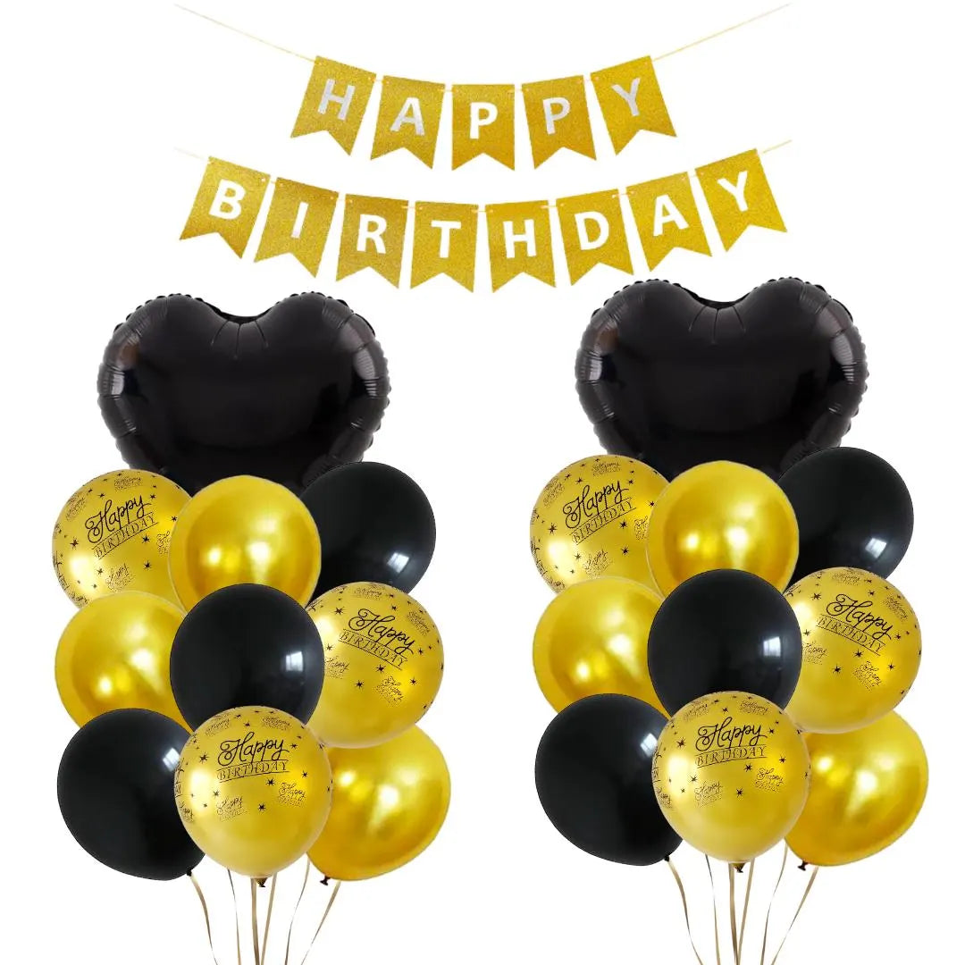 Black and Gold Birthday and Anniversay Party Latex Balloons