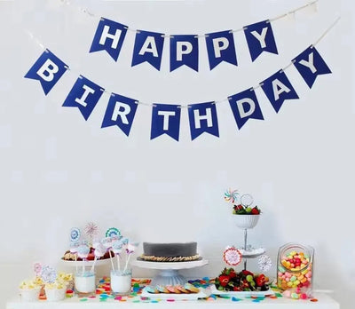 Blue or Black Happy Birthday Party Banner