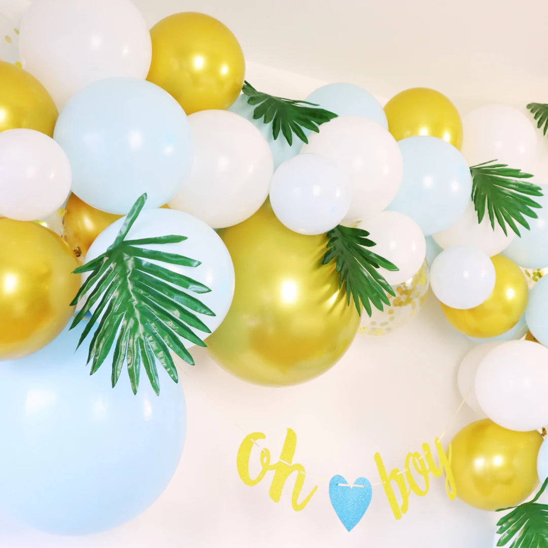 Blue, White and Gold Balloon Arch for Baby Shower - Partyshakes Balloons
