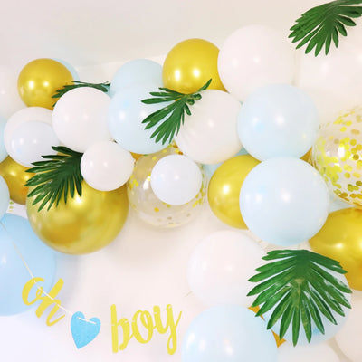 Blue, White and Gold Balloon Arch for Baby Shower - Partyshakes Balloons