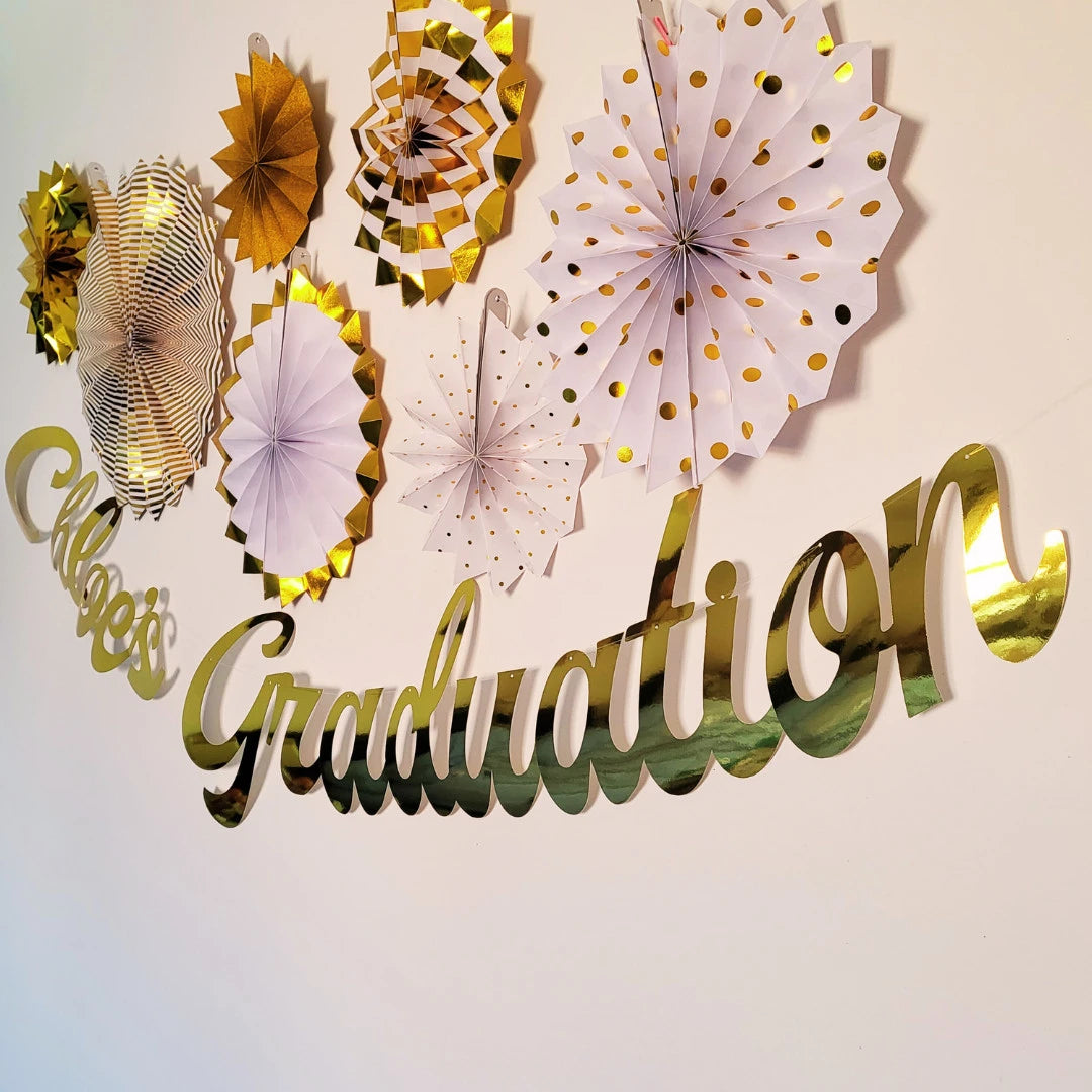 Personalised Name Graduation Gold banner - Partyshakes Birthday Backdrop