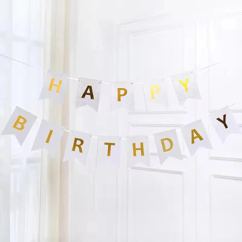 Gold or Silver Glitter Happy Birthday Banner