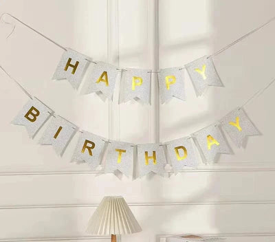 Gold or Silver Glitter Happy Birthday Banner