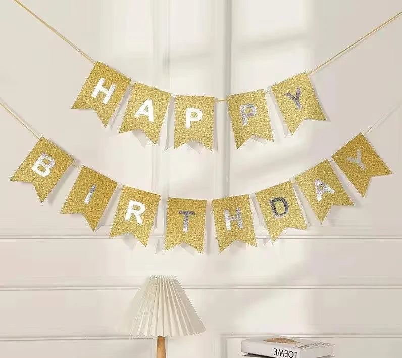 Silver or Gold Glitter Happy Birthday Banner