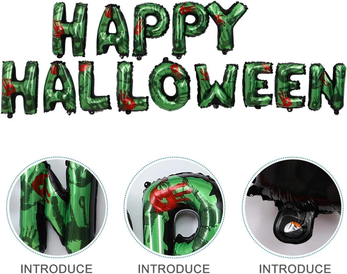 Green and Red Happy Halloween balloon banner, Halloween foil balloon