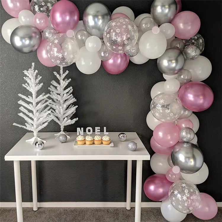 Pearl Pink and White Frozen Balloon Garland Arch - Partyshakes Balloons