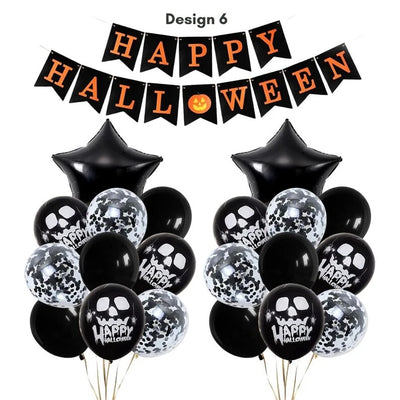 Happy Halloween Orange and Black Balloon Banner Set