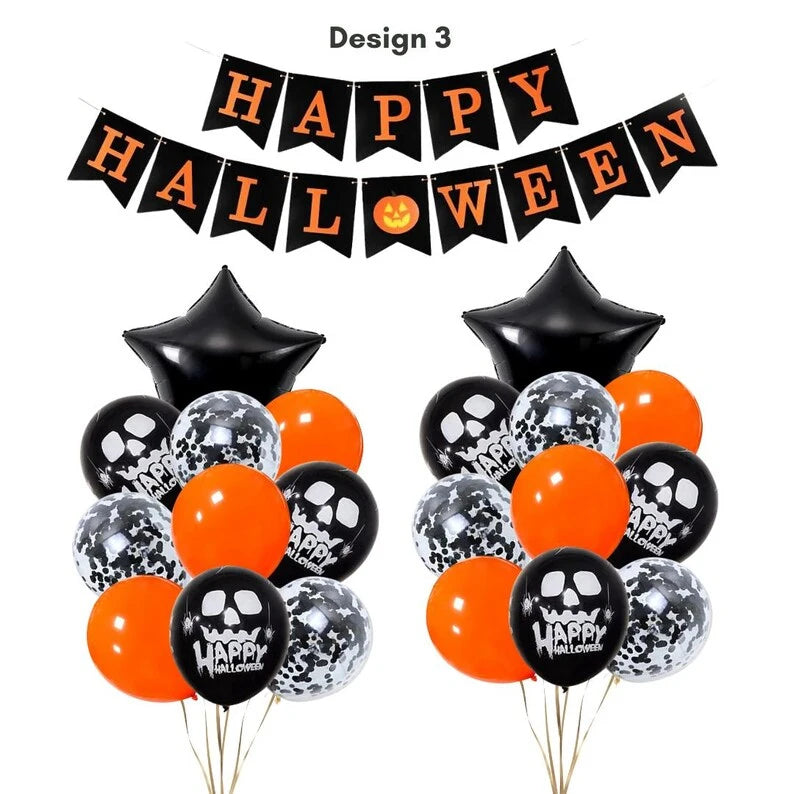 Happy Halloween Orange and Black Balloon Banner Set