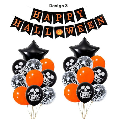 Happy Halloween Orange and Black Balloon Banner Set