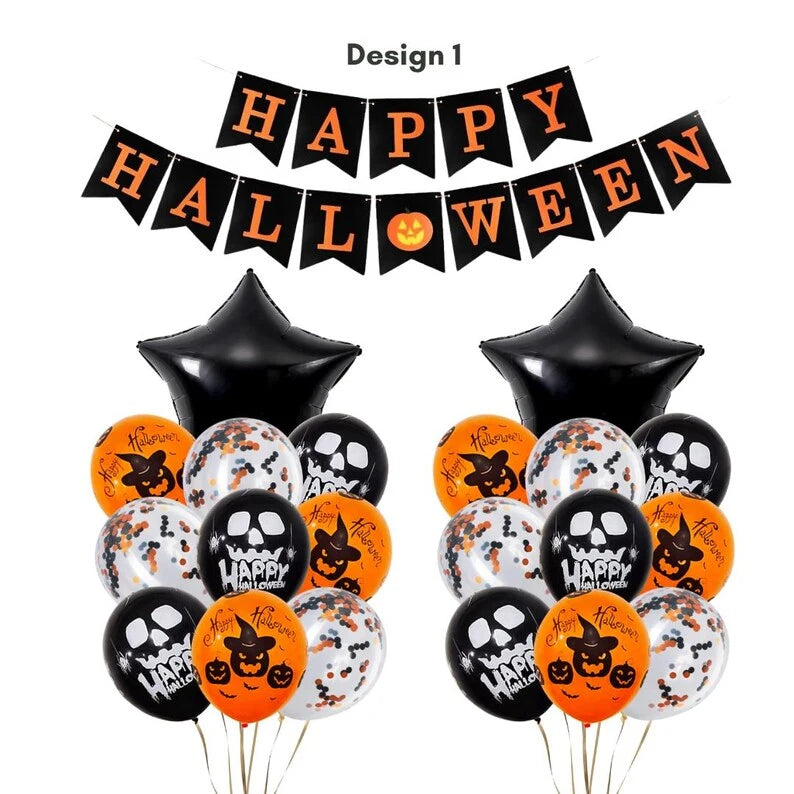 Happy Halloween Orange and Black Balloon Banner Set