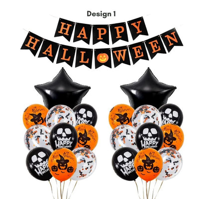 Happy Halloween Orange and Black Balloon Banner Set