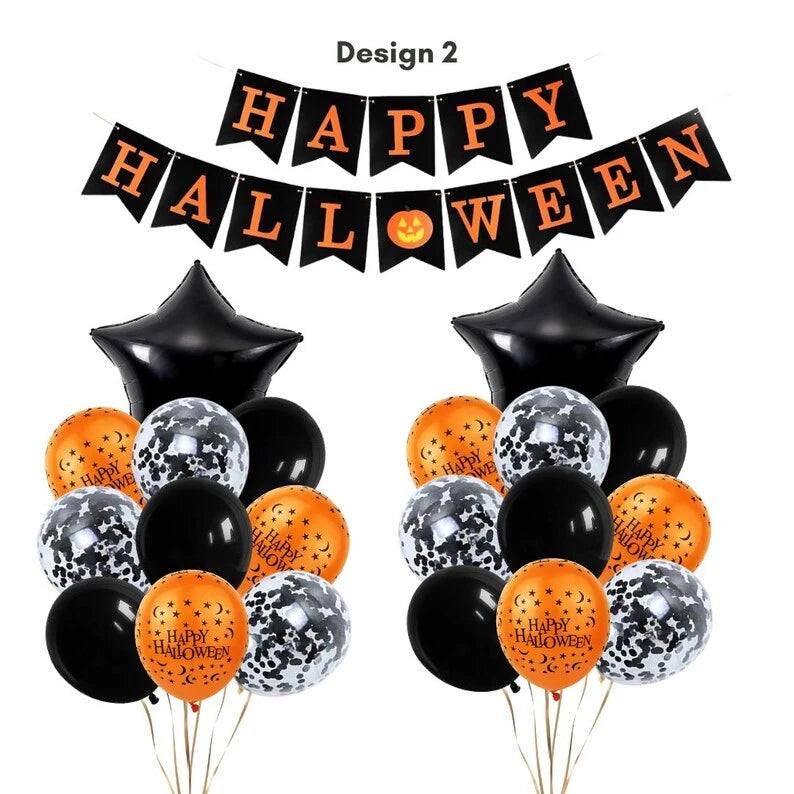 Happy Halloween Orange and Black Balloon Banner Set